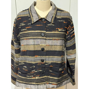 Women's anii Jacket Size M Black Gold textural Striped Cotton button front